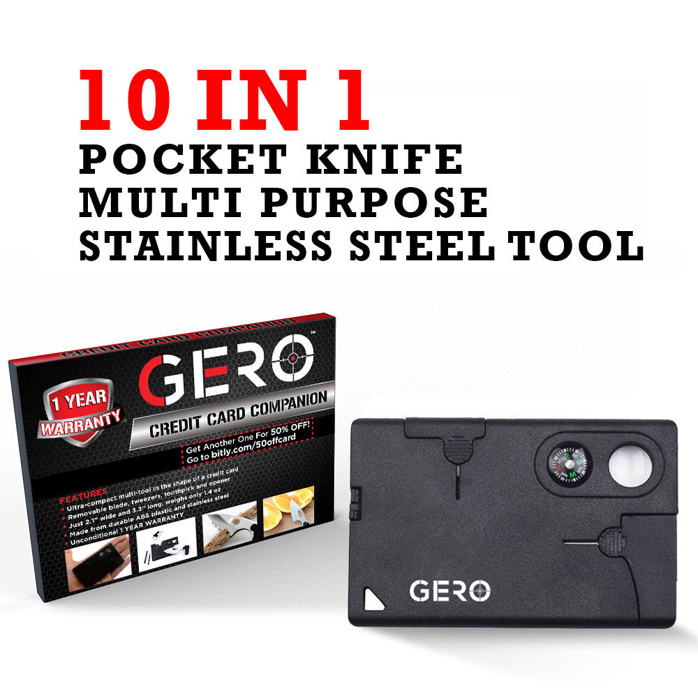 GERO Multi purpose Pocket 10 in 1 Credit Card Tool Survival Knife Screwdriver