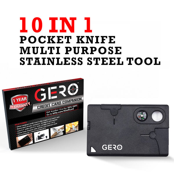 GERO Multi purpose Pocket 10 in 1 Credit Card Tool Survival Knife Screwdriver
