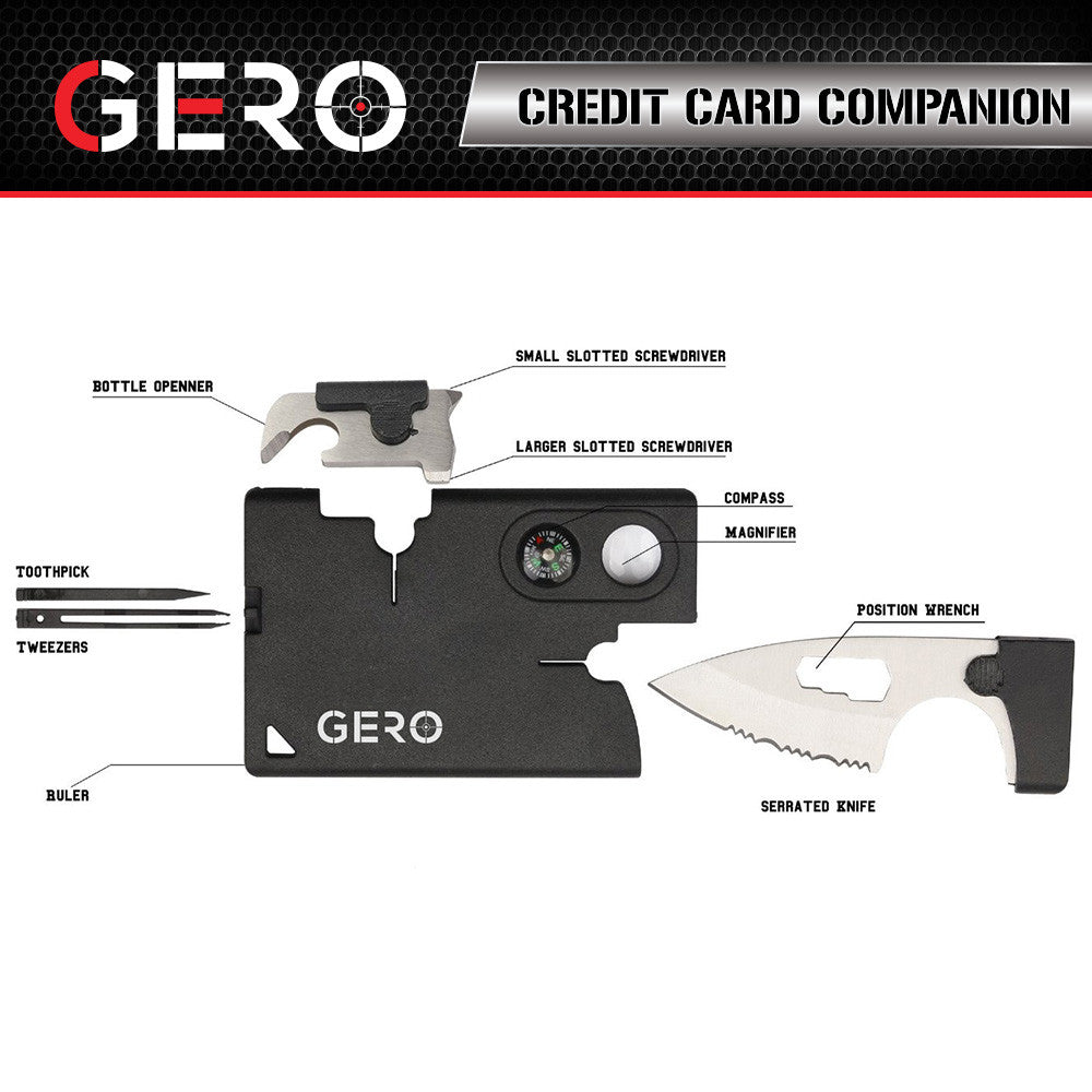 GERO Multi purpose Pocket 10 in 1 Credit Card Tool Survival Knife Screwdriver