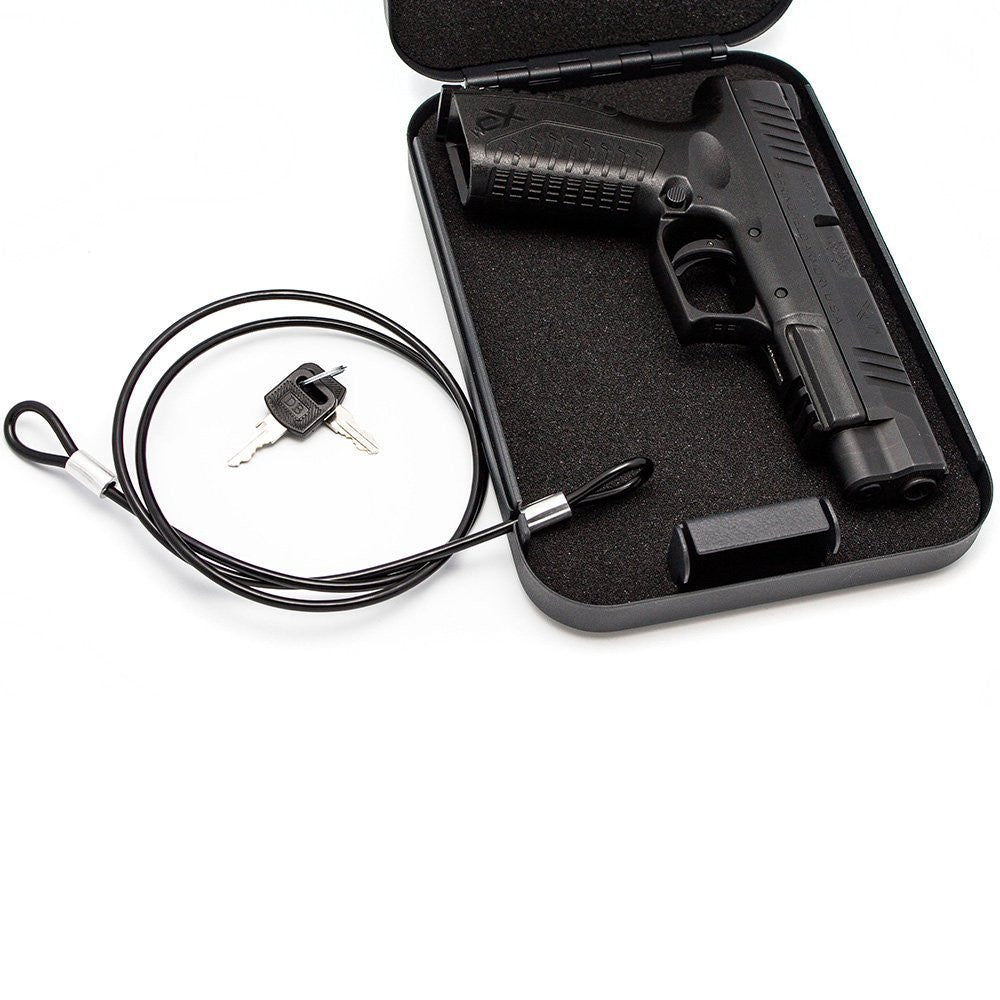 GERO Tactical Hard Gun Case Pistol Locking Steel Metal with Foam Padding & Keys